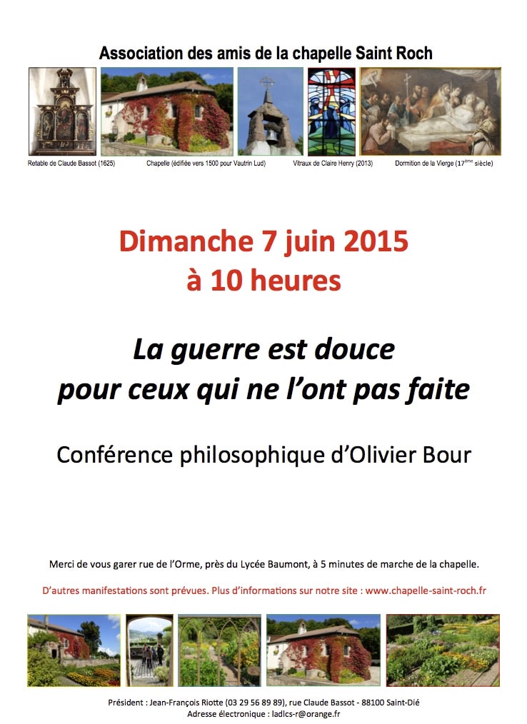 Affiche de la conférence d'Olivier Bour, le 7 juin 2015.