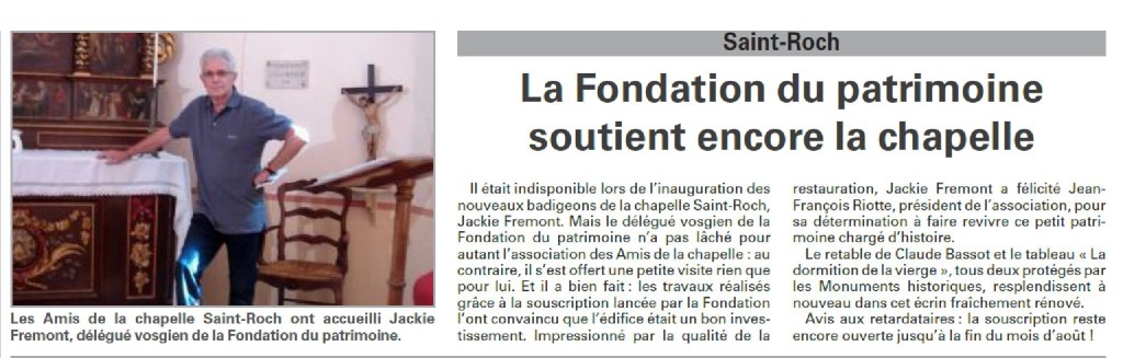 La Fondation du Patrimoine soutient encore la chapelle