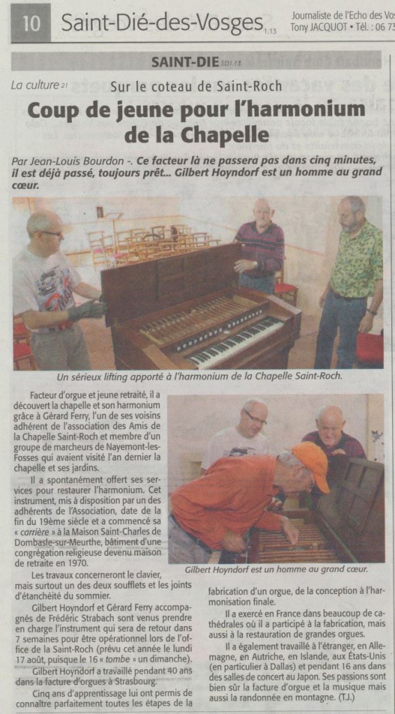 Coup de jeune pour l'harmonium Echo des Vosges 2 juillet 2015