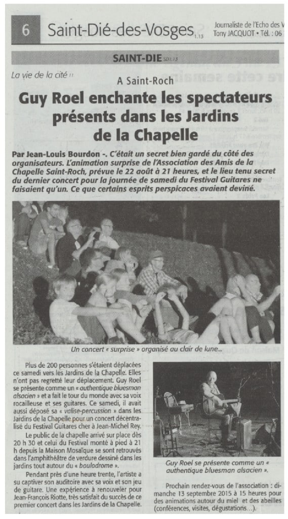 Guy Roel enchante les spectateurs à la chapelle Echo des Vosges 3-9-2015