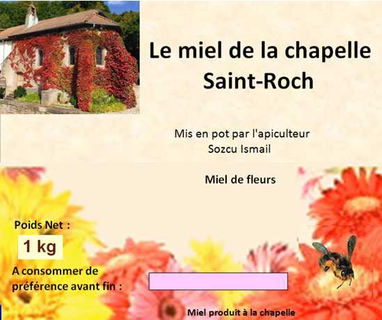 Étiquette des pots du "Miel de La Chapelle" (250 g, 500 g ou 1 kg)
