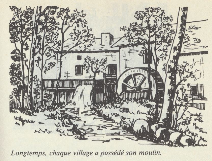 Un moulin, dessin de Bernard Claudon extrait du livre "Le pain d'autrefois".