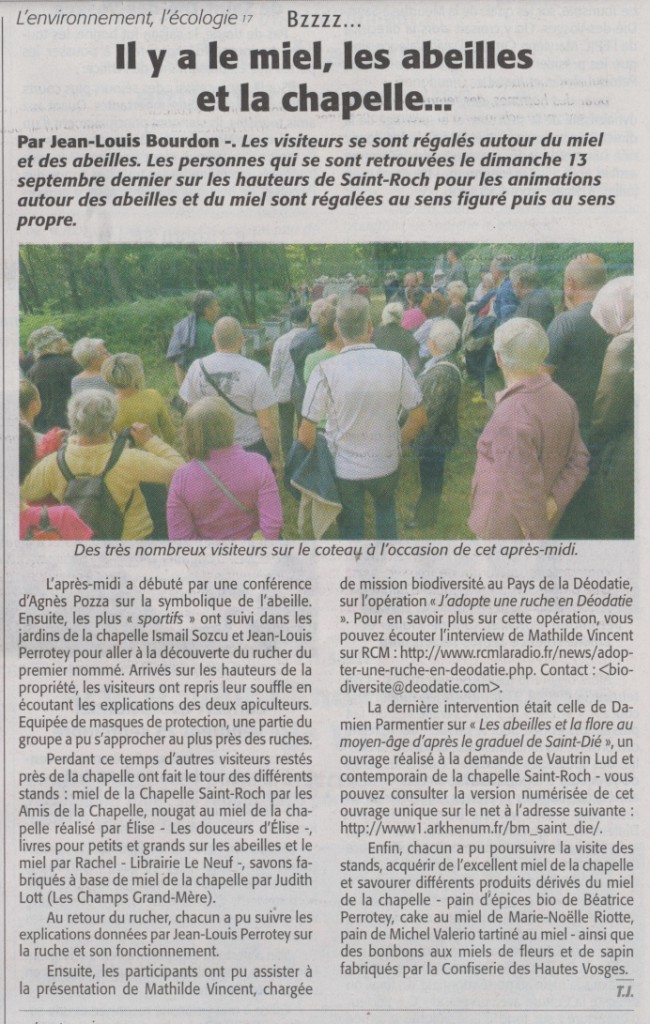 Il y a le miel, les abeilles et la chapelle Echo des Vosges 24-9-2015