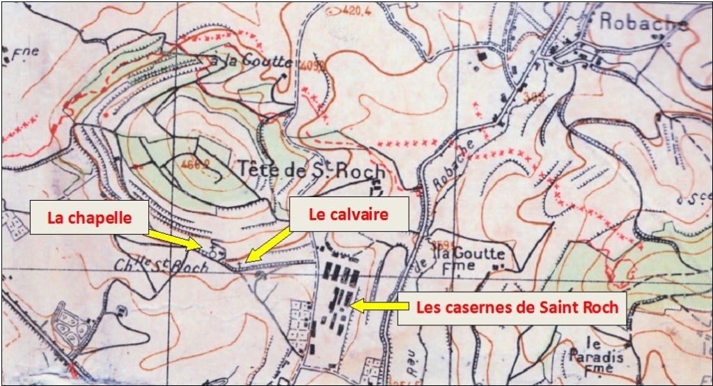 L'emplacement du calvaire sur une carte du début du 20e siècle