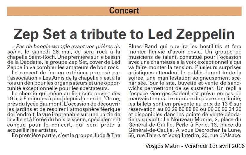 Rock à la Chapelle Article de Vosges Matin 1-4-2016