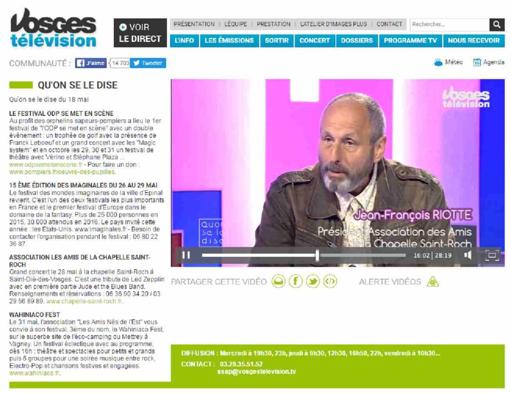 Capture d'écran. Vosges Télévision, émission "Qu'on se le dise" du 19 mai 2016.