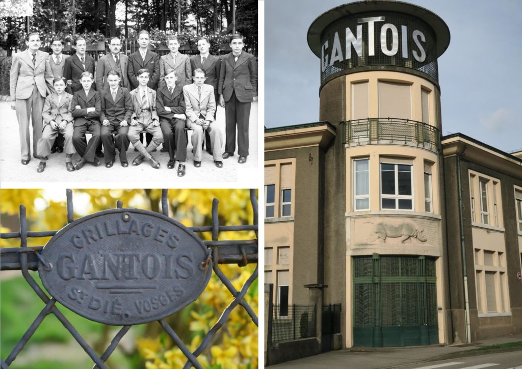 Photos d'aApprentis fin des années 30, d'une plaque de grillage et de la tour Gantois