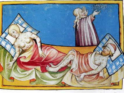 Pestiférés avec leurs bubons-Miniature de la Bible de Toggenburg-Suisse-1411