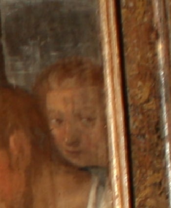 Autoportrait de Claude Bassot (?) situé à la droite du tableau de l'église de Coinches.